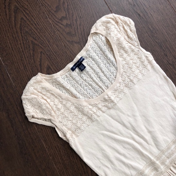 American Eagle Cream Shimmer Knit Flare Dress - Picture 2 of 6